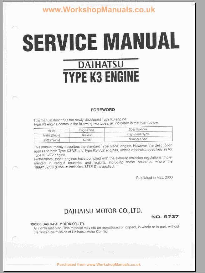 DAIHATSU TERIOS TECHNICAL MANUALS Automotive Library