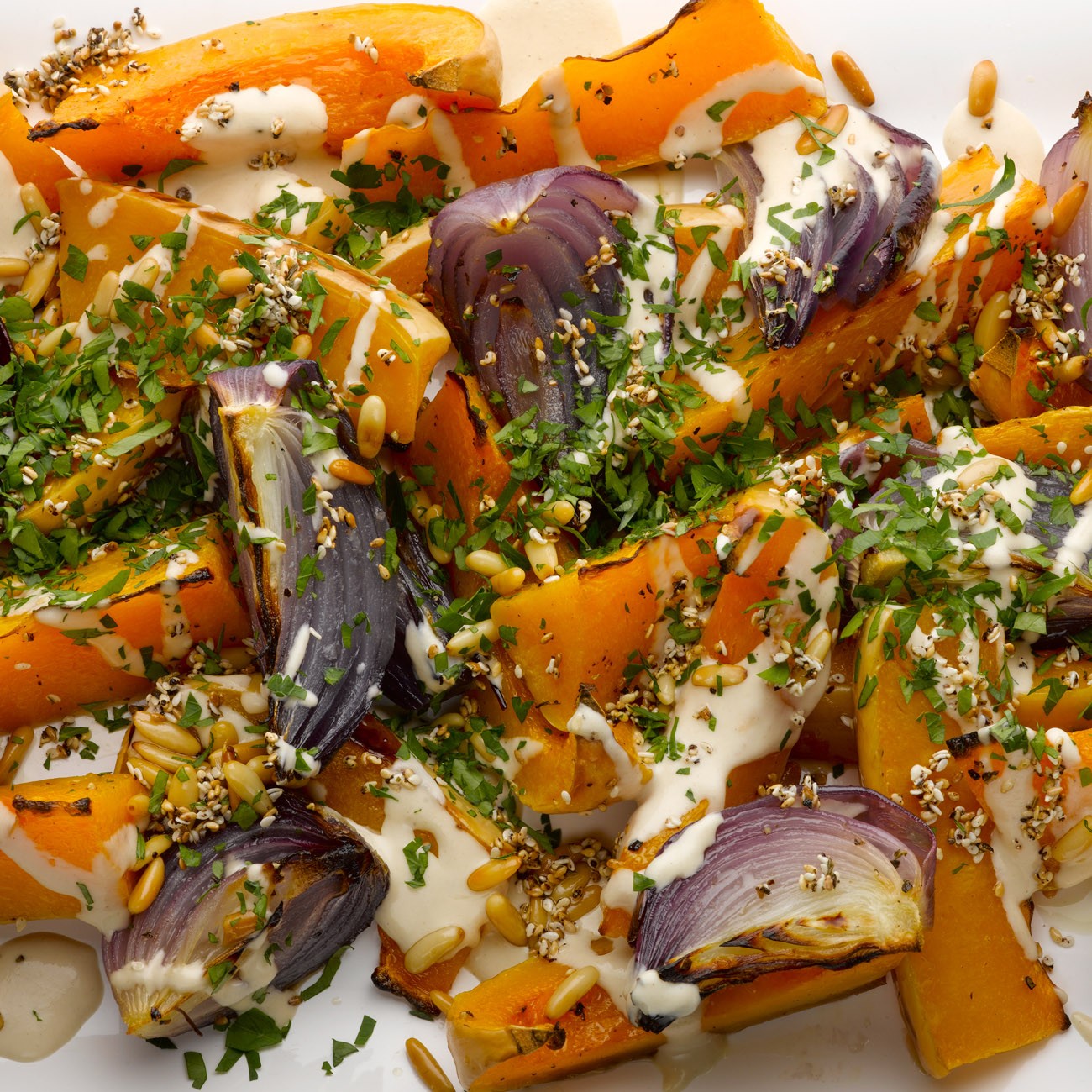 Lisa's World Roast butternut squash and red onion with tahini and za'atar