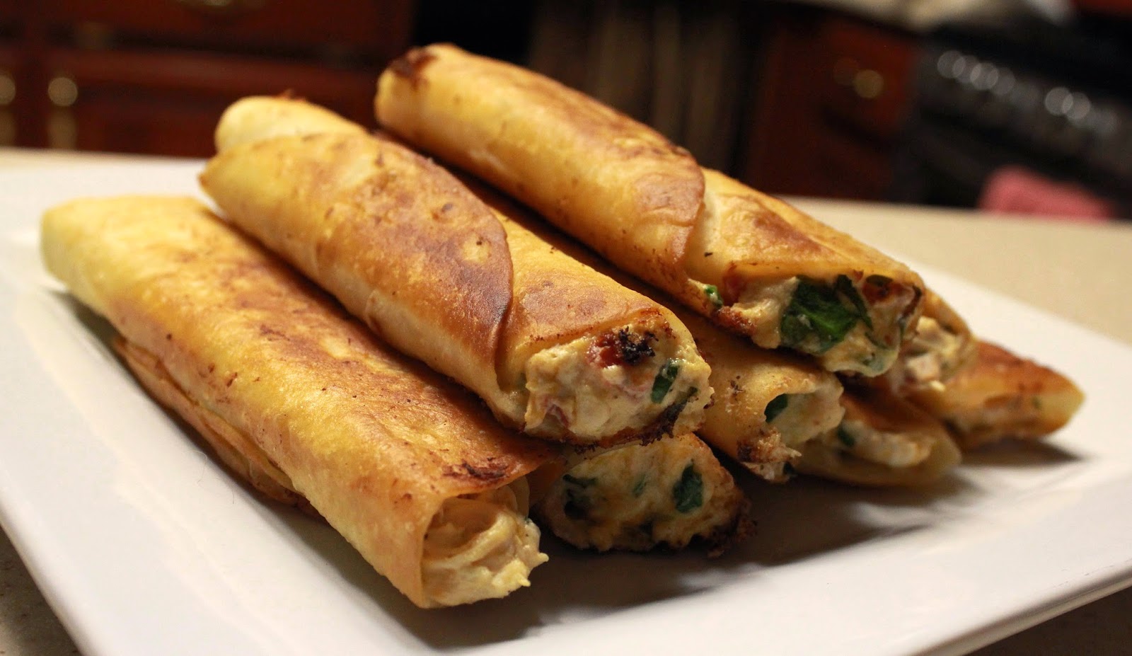 Chicken, cream cheese, spinach taquitos