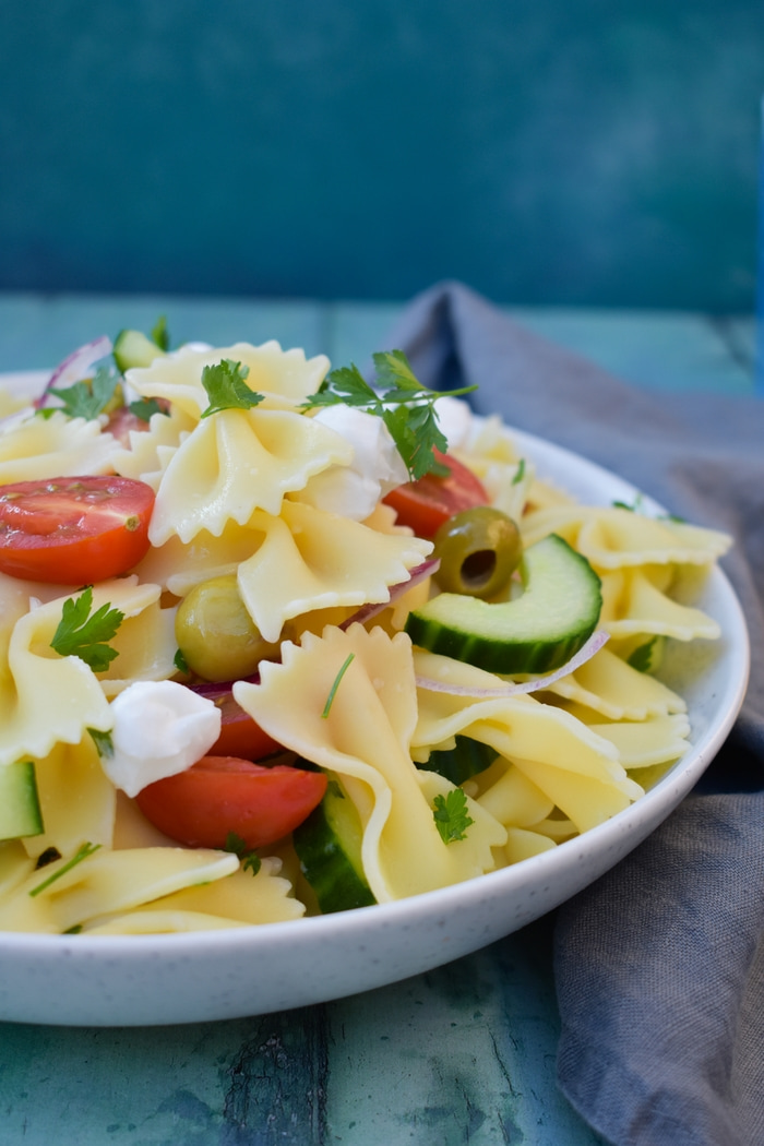 Summer Greek Vegan Pasta Salad
