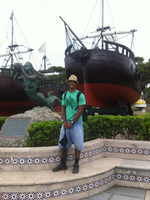 In Parque de La Magdalena with Mermaid Sirena Magdalena, a tribute to Columbus' Santa Maria ship