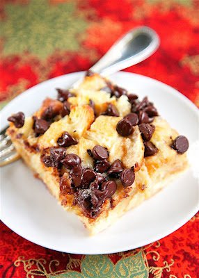 Chocolate Croissant Breakfast Bake - buttery croissants, cream cheese, sugar, eggs, milk and chocolate. Can assemble and refrigerate overnight. This is incredibly delicious! Can eat for breakfast or dessert. Perfect for Christmas morning!!