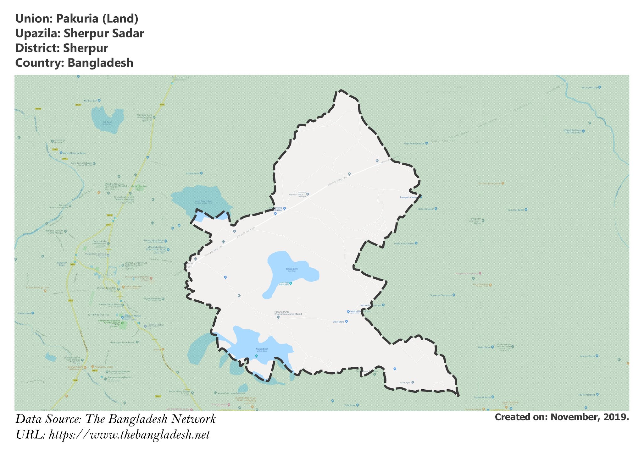 Map of Pakuria of Sherpur Sadar Upazila Map of Pakuria of Sherpur, Bangladesh.