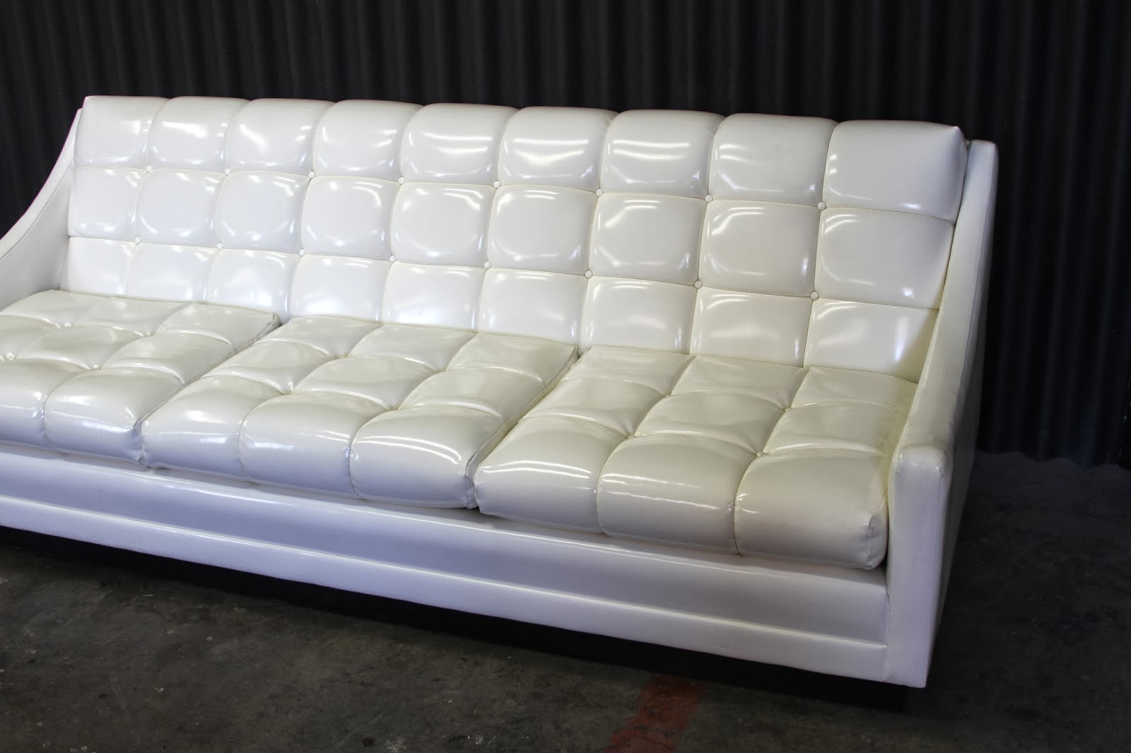 Hermans Steel Garage 70s White Vinyl Tufted Sofa