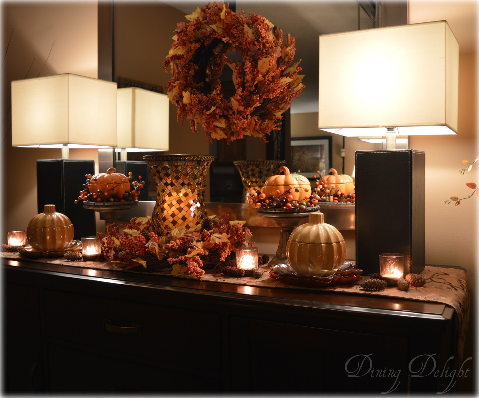 Dining Delight Fall Decor on the Sideboard