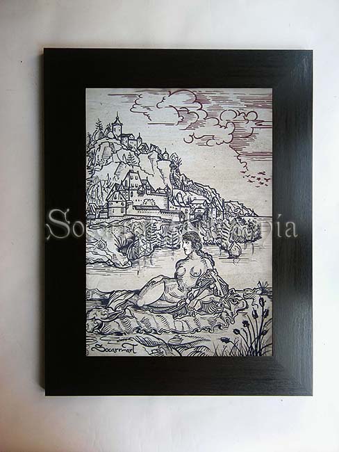 Mujer en paisaje portuario. 30x20 enmarcado Este cuadro se encuentra en Ciudad el Cabo. Soc-Art. Camateu