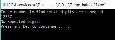 Program to check whether there are repeated digits in given Number