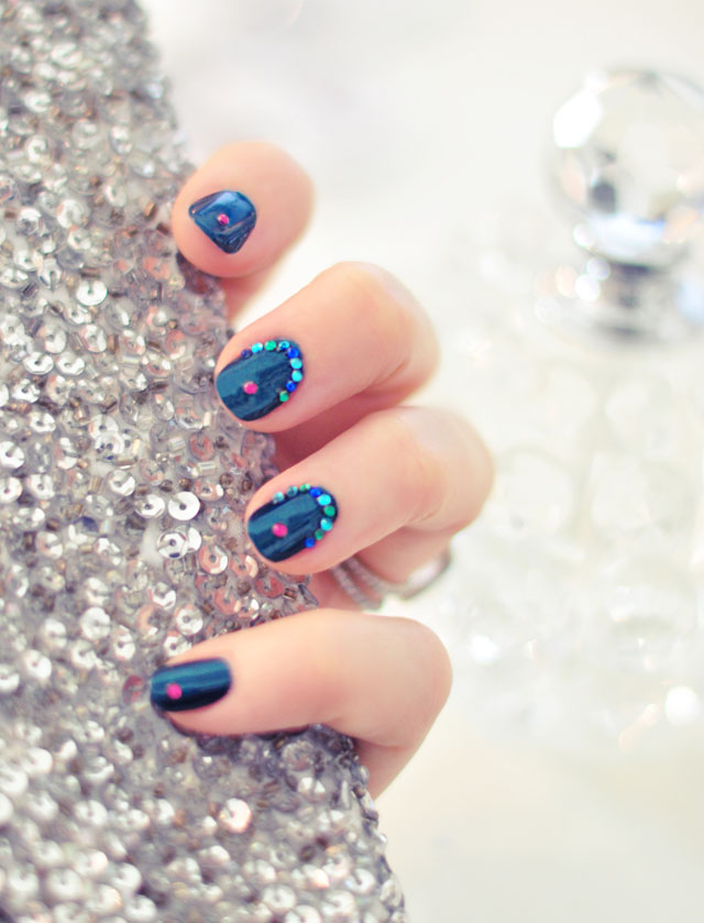 Jasmine Manicure | Deep Teal Nails w/ Gemstone Accents