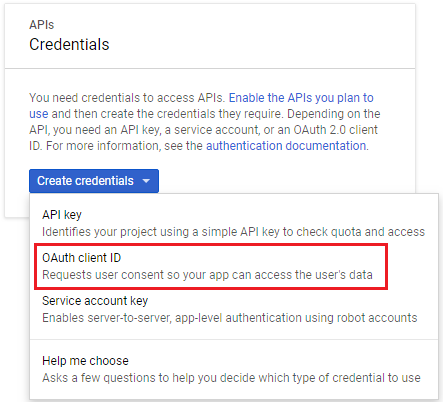 google developer console create oauth client