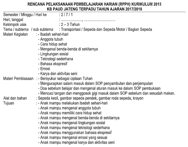 Rpph Paud Tema Kendaraan Darat Guru Paud