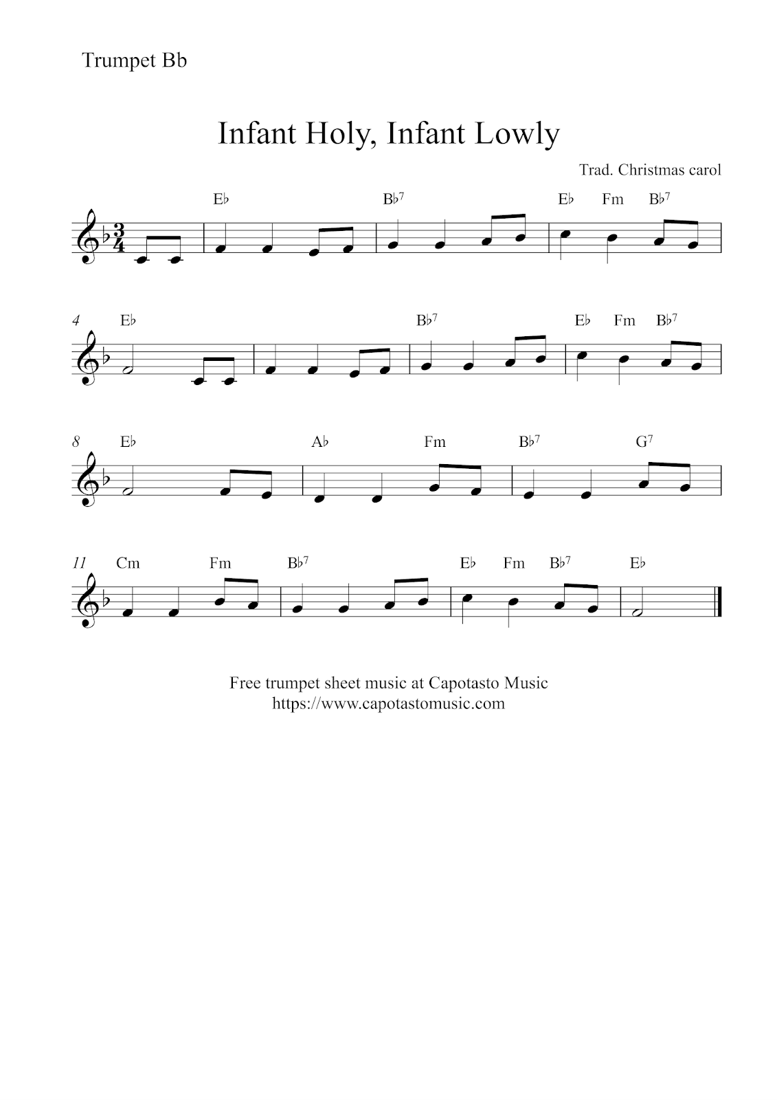 Easy Sheet Music For Beginners Free Easy Christmas Trumpet Sheet Music Infant Holy Infant Lowly