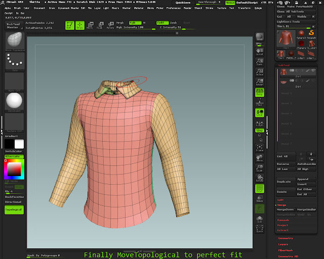 MoveTopologial para ajustar el cuello sobre la camisa MoveTopologial para ajustar el cuello sobre la camisa