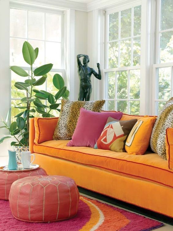 On FLEEK / Pink & Orange, the New Boho Sweethearts - textile-inspired living room 1