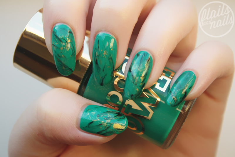 Green Marble Nail Art with Models Own Diamond Luxe Emerald Green ...