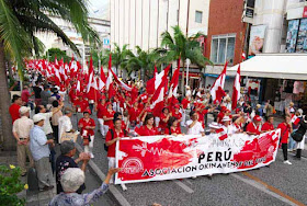 Peru flags and parade participants