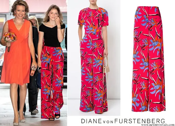 Crown Princess Elisabeth wore DIANE VON FURSTENBERG wide leg floral trousers