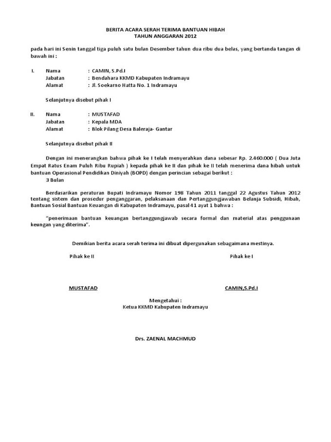 Berita Acara Serah Terima Uang Doc