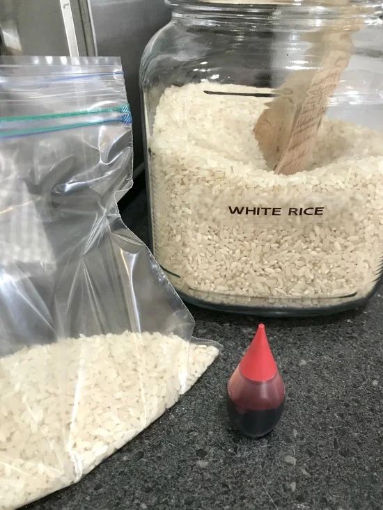 Bag of white rice and a jar of rice