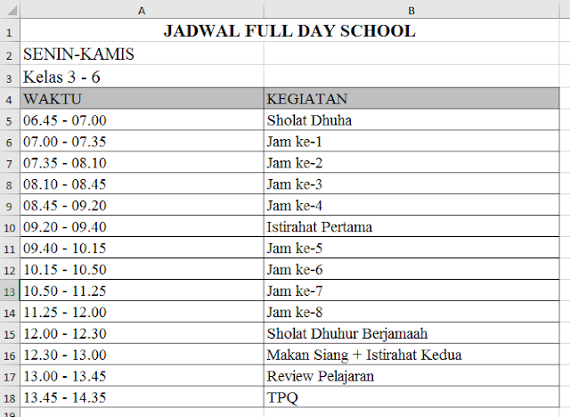 Contoh Jadwal Pelajaran Full Day School Smp Temukan Contoh