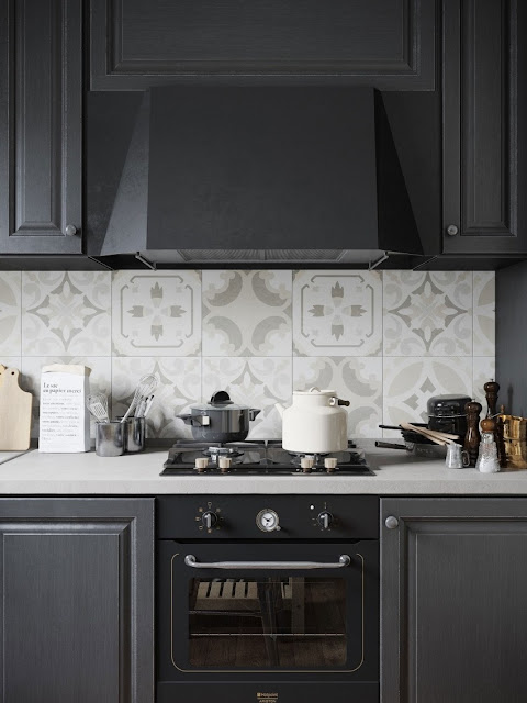 contemporary black and white small kitchen design