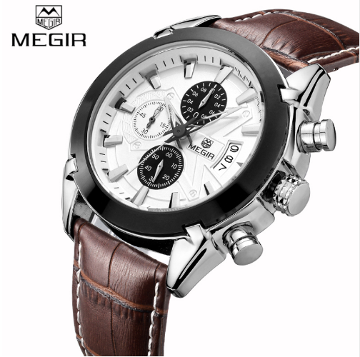 MEGIR Original Men Quartz Genuine Leather Chronograph Military-Sports Watch - QAR 185/- Only