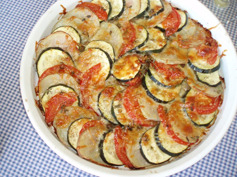 Pass to the Left: Potato, Zucchini, Tomato Tian