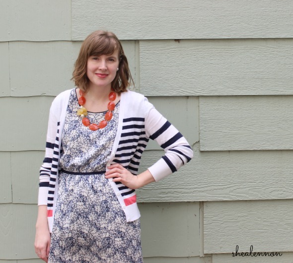 floral dress, stripes, coral accents for spring | www.shealennon.com