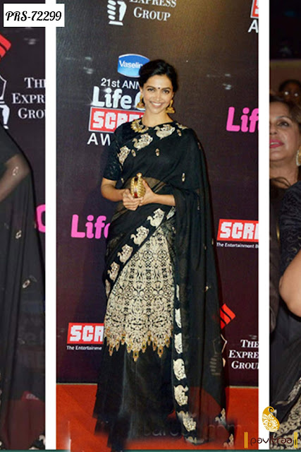 Famos Indian Bollywood Actress Deepika Padukone Special Balck Color Saree Online Shopping Collection with Discount Offer Price at Pavitraa.in