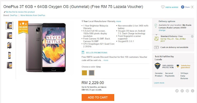 OnePlus 3T Malaysia Price Lazada Discount Promo
