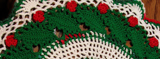  Closeup of Green Holly Leaves with Red Berries - Holly Leaves and Berries Crochet Round By Ruth Sandra Sperling at RSS Designs In Fiber