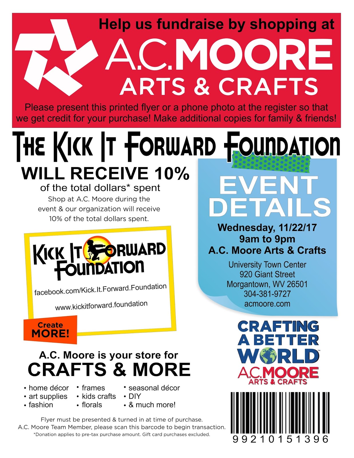 kick it forward foundation another a c moore fundraising day ac moore flyer coupon
