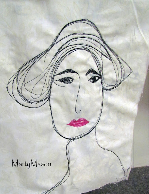 Lady with hot lips and an attitude...thread sketched by MartyMason