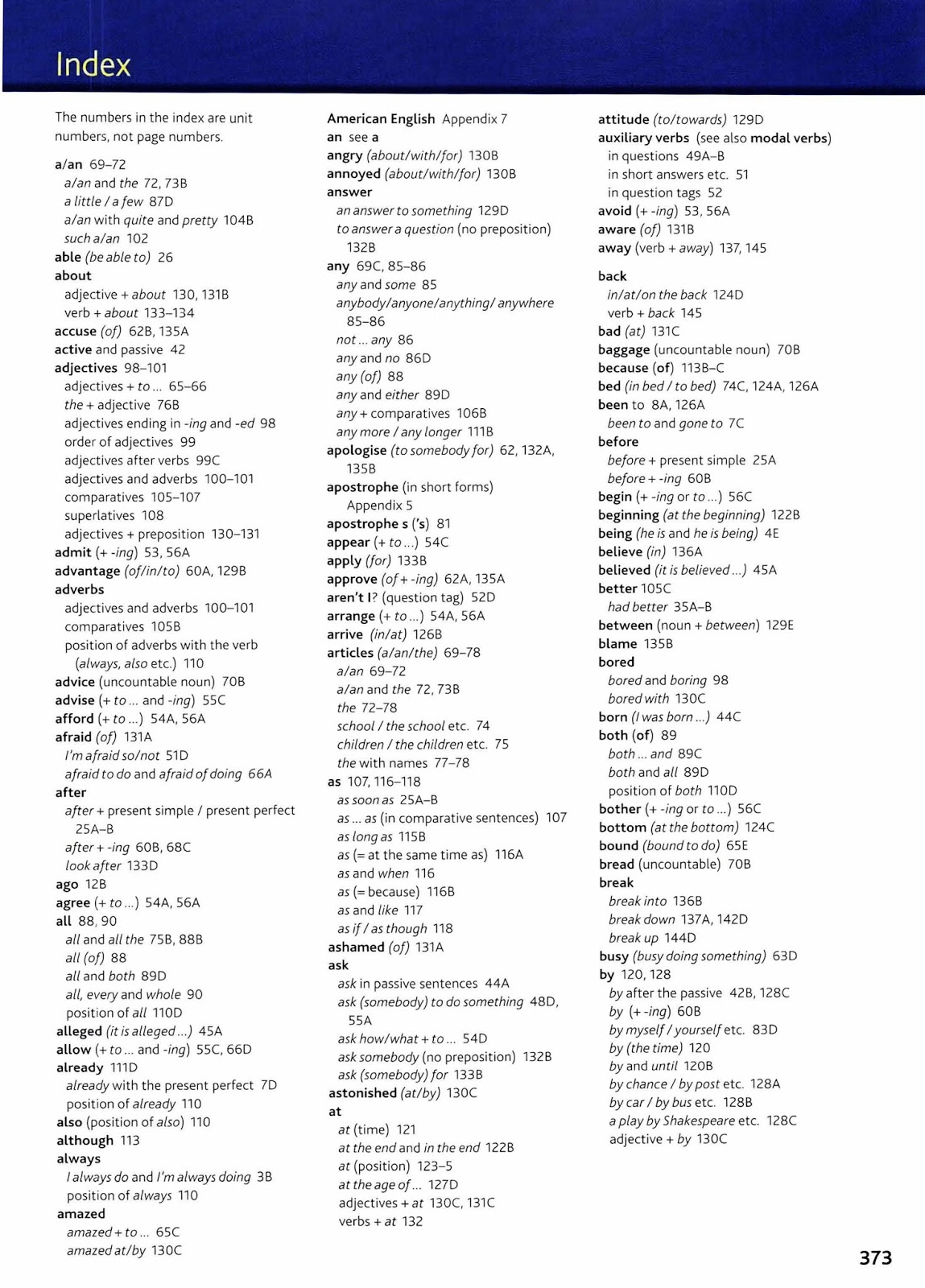 Key to Study guide Index English Grammar in Use