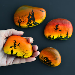 rocks halloween silhouette painted painting sunset spooky rock paint diy magical adventure tutorials idea artist box designs