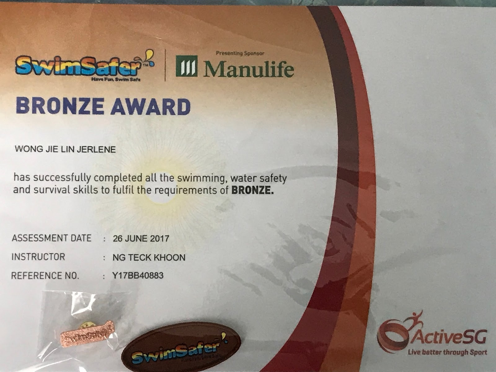 My Little Princess and Prince 5 Aug 2017 SwimSafer Bronze Award
