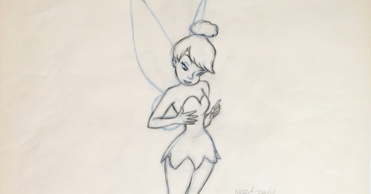 Signed Pencil Tinkerbell Drawing After Walt Disney