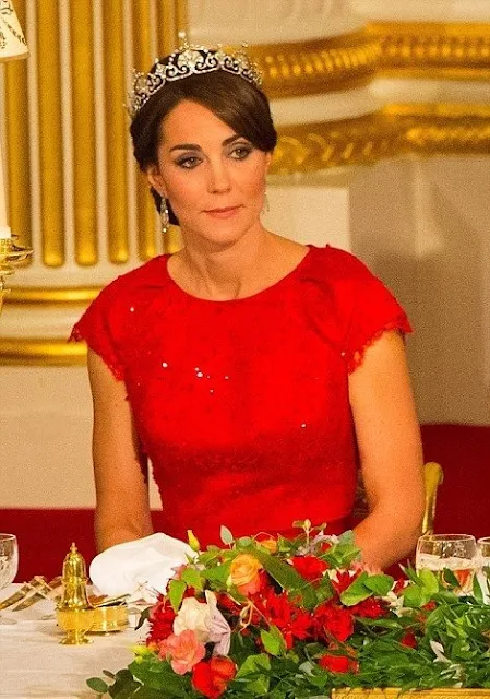 The Duchess of Cambridge attend her first state banquet at Buckingham Palace