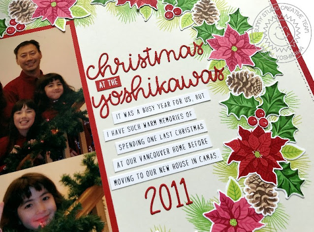 Sunny Studio Stamps: Christmas Trimmings & Petite Poinsettias Holiday Scrapbook Page by Mendi Yoshikawa