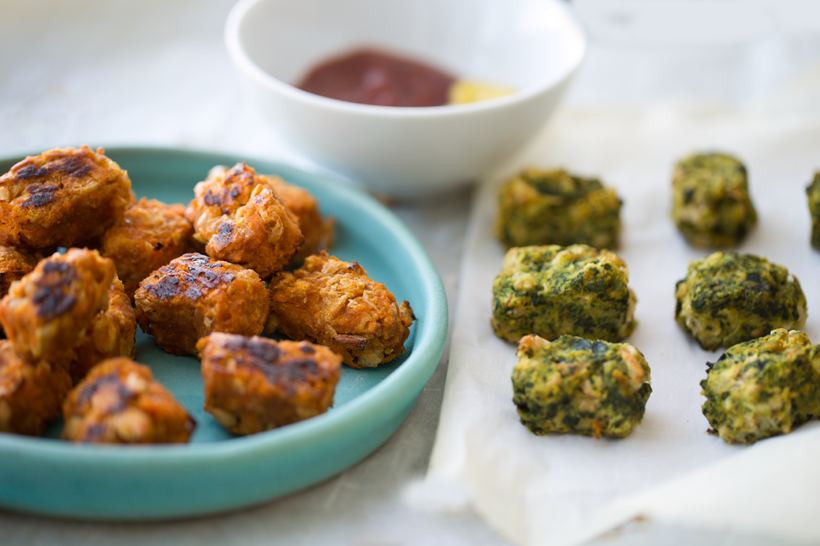 Easy Baked Tater Tots, with Beans! Sweet Potato and Cheezy Spinach