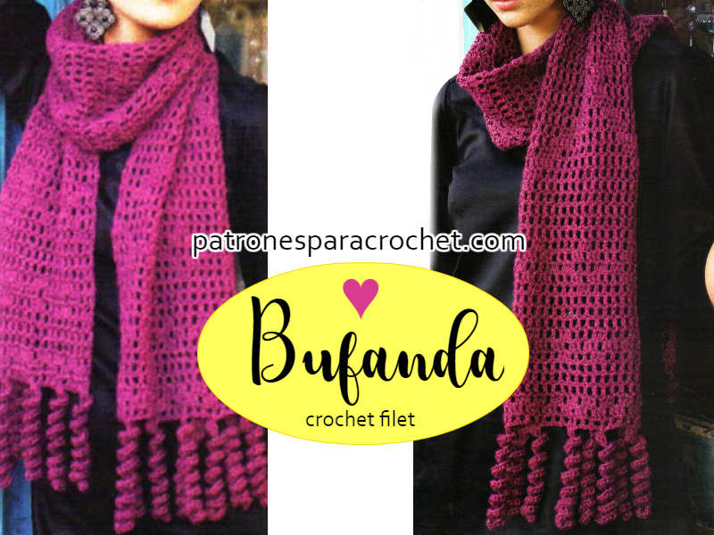 Bufanda Crochet Filet con Flecos / Paso a paso