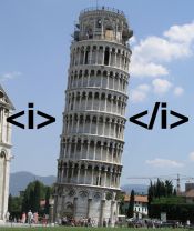 La torre de Pisa está en cursiva.
