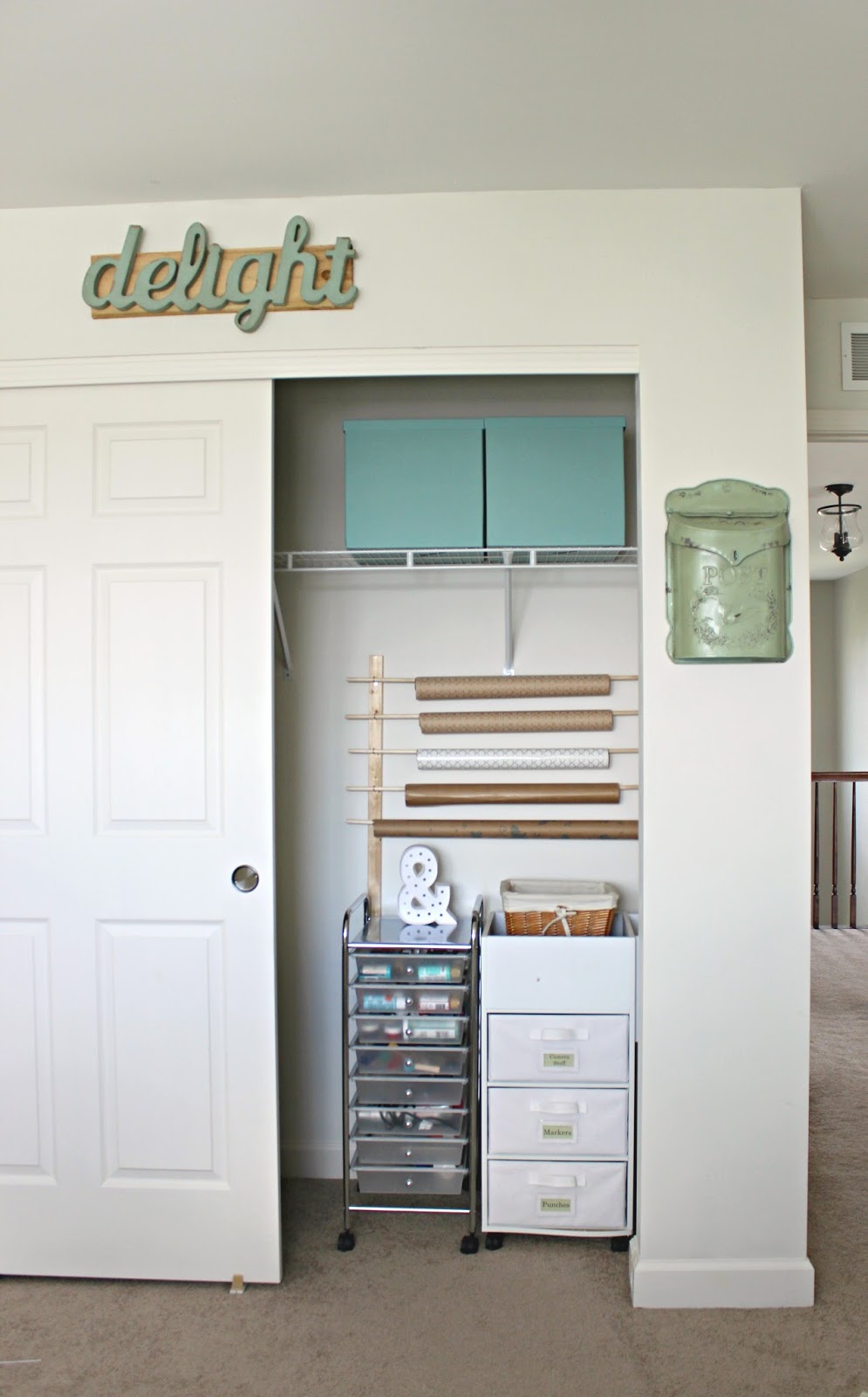 Wrapping paper storage closet organizer