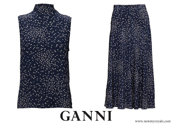 Crown Princess Mary wore Ganni Sachi Silk blouse and skirt