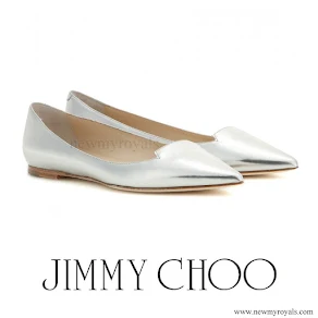 Princess Charlene wore Jimmy Choo Metallic Attila Mirrored-Leather Point-Toe Flats