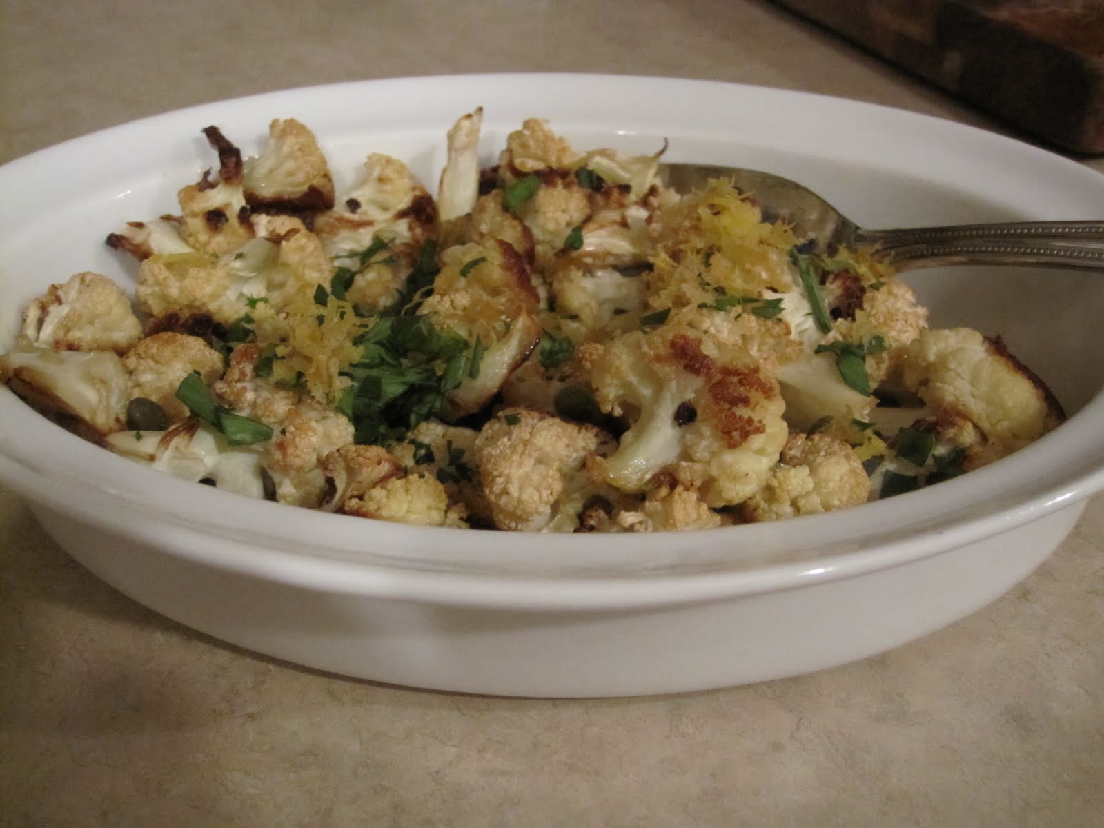 diet schmiet! Roasted Cauliflower with Capers, Parsley and Lemon Zest