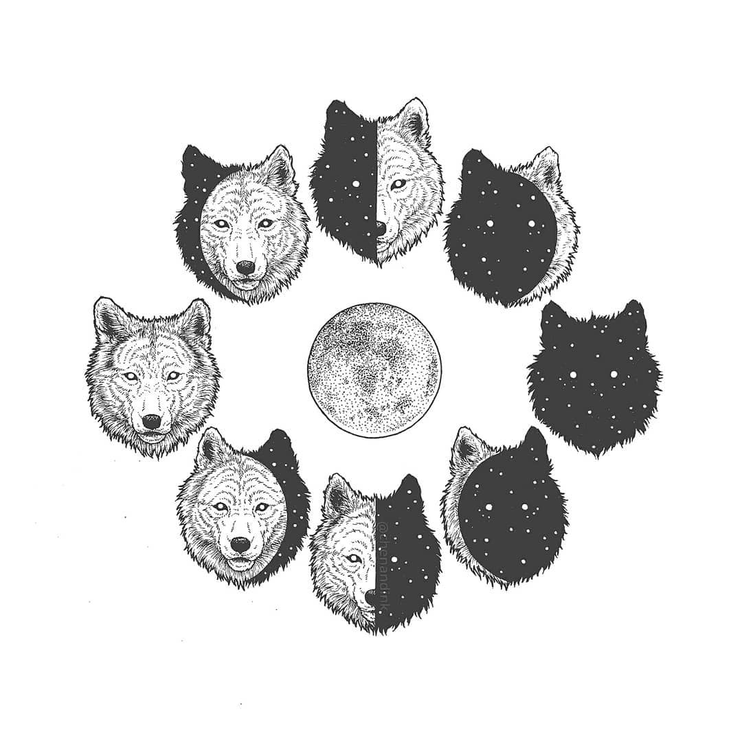 07-Moon-Clan-Wolf-Moon-Cycle-Chen-Naje-Surrealism-Employed-to-Draw-Animal-Illustrations-www-designstack-co