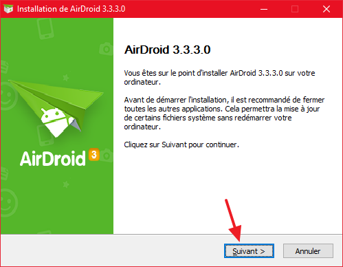 afficher son Android sur PC, Contrôler son Android sur PC, 2. Contrôler le Smartphone à distance avec AirDroid Télécharger et installer AirDroid Voici le lien Pour télécharger la version Desktop d’AirDroid : https://www.airdroid.com/fr/get.html Après avoir télécharger AirDroid, il ne reste qu’à installer votre application, vérifiez que vous avez mis comme langue « Français » dans les paramètres d’installation.