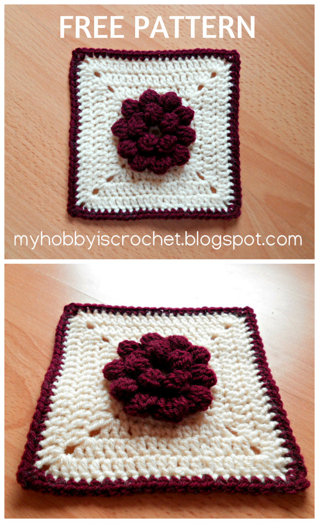 Dahlia in a square- Granny Square Free Crochet Pattern with photo tutorial