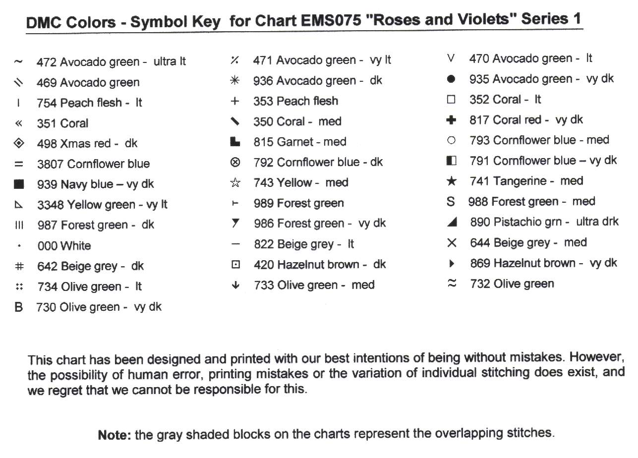 Chart ems075 Roses and Violets. Without mistakes