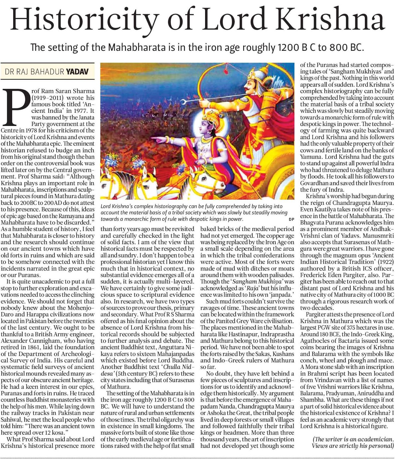 Literary musings of Dr Raj Bahadur Yadav Historicity of Lord Krishna